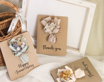 Cartes de fleurs séchées personnalisées (Nouveau Mini Bouquet - Calligraphie)