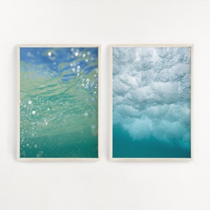 BENEATH PAIR, Pair of 2 Wave Prints, Coastal Set of Prints, Ocean Art, Wall Decor, Set of 2 Beach Prints, Wave Print Set, Underwater Print,
