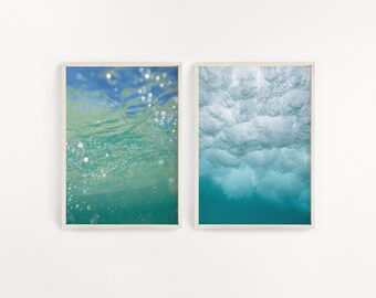 BENEATH PAIR, Pair of 2 Wave Prints, Coastal Set of Prints, Ocean Art, Wall Decor, Set of 2 Beach Prints, Wave Print Set, Underwater Print,