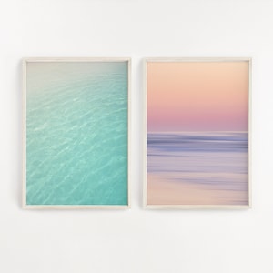 Pair of 2 Beach Prints, Coastal Set of Prints, Ocean Art, Waves Print, Pastel Print, Set of 2 Beach Prints, Beach Print Set, Beach Sunset