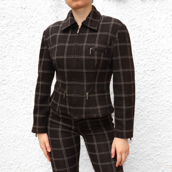 VERSACE charcoal checkered two piece set UK8