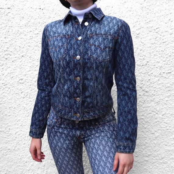 VERSACE denim two piece monogram suit UK6