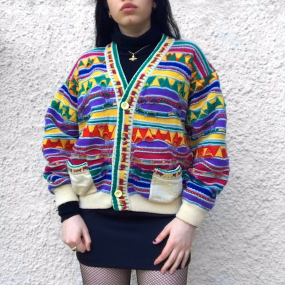 COOGI rainbow abstract pattern knitted cardigan si