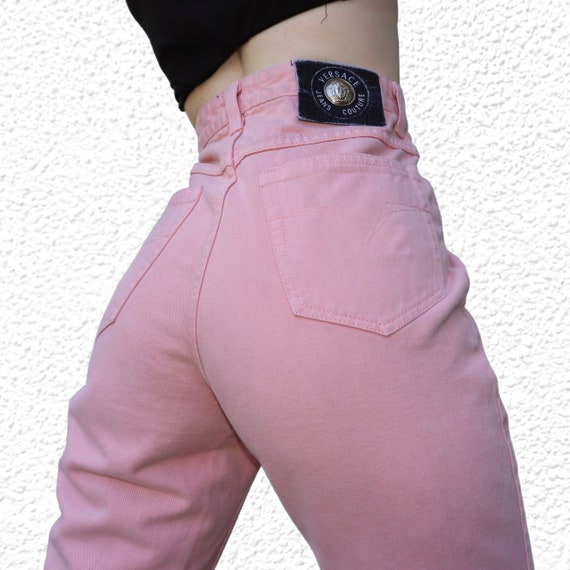 portátil el estudio afijo VERSACE Pink High Waisted Mom Jeans UK10/12 - Etsy