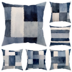 cuscino astratto blu navy 14x14 16x16 18x18 20x20, federa blu-grigio, cuscino geometrico per interni ed esterni, arredamento minimalista