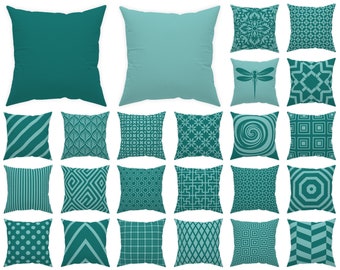 Deep Aqua pale teal throw pillow 14x14 16x16 18x18 20x20 24x24 26x26, coastal pillows, indoor and outdoor teal cushion, sofa pillow combo