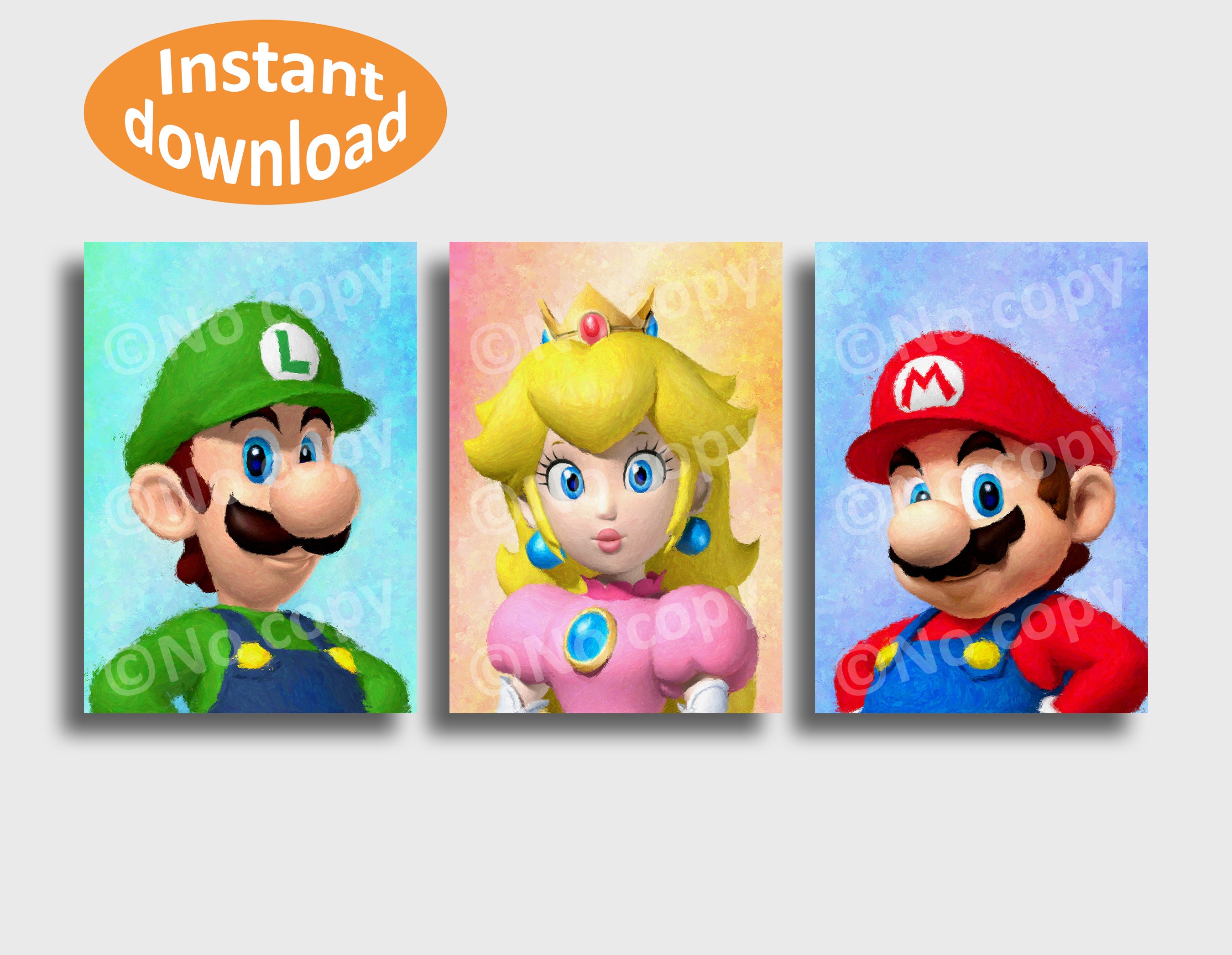 Mario Printable Set of 3 Luigi Wall Art Princess Peach Kids Etsy