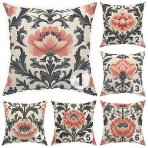 Cuscino decorativo con peonia rosa corallo, 14x14, 16x16, 18x18, 20x20, 24x24, 26x26, cuscino da esterno William Morris, motivo floreale vittoriano, regalo per la mamma
