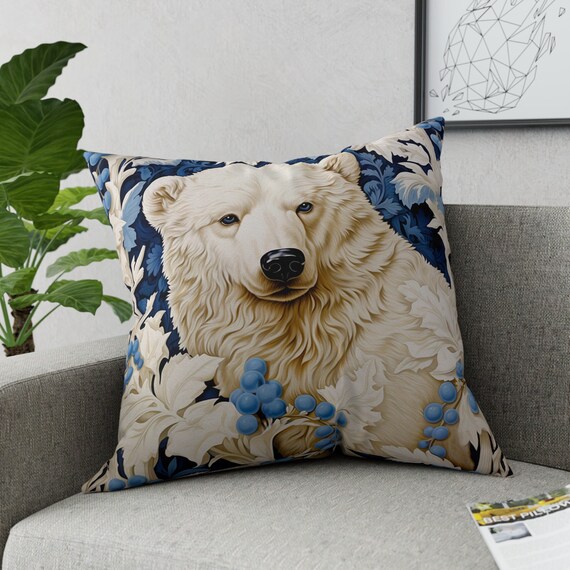 White Polar Bear Throw Pillow 14x14 16x16 18x18 20x20 24x24 26x26 Indoor and Outdoor Art Deco Cushion Rustic Decor William Morris Inspired Etsy Ireland