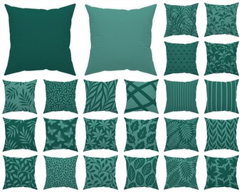Deep Emerald Green Pillow Case 14x14, 16x16, 18x18, 20x20, 24x24, 26x26, Dark Green Outdoor Cushion Leaf Botanical Decor, Green Euro Sham