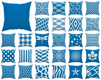 Azur blauer Kissenbezug 14x14 16x16 18x18 20x20 24x24 26x26, Outdoor Kissenbezug, Eclectic Wohndekor, dunkelblauer Euro sham