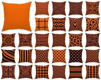 Tigerorangefarbenes Outdoor-Kissen, Kissenbezug in Schwarz und Orange (14x14, 16x16, 18x18, 20x20, 24x24, 26x26 Zoll), leuchtender Euro-Kissenbezug, orange-schwarze Terrassendekoration
