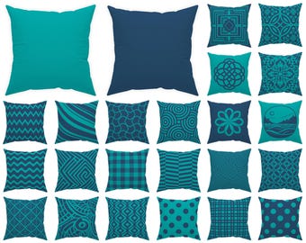 Deep Teal Sapphire Throw Pillow Cover, Indoor & Outdoor Cushion 14x14, 16x16, 18x18, 20x20, 24x24, 26x26 – Elegant Modern or Coastal Accent