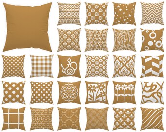 Warm Mustard throw pillow case 14x14 16x16 18x18 20x20 24x24 26x26, Outdoor Yellow Cushion for Living Room or Patio, Mustard Euro Sham