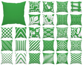 Green pillow cover 14x14 16x16 18x18 20x20 24x24 26x26, Classic green outdoor cushion, modern studio decor, green white euro sham