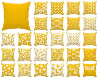 Yellow Outdoor Throw Pillow 14x14, 16x16, 18x18, 20x20, 24x24, 26x26, Sunny Yellow Cushion Cover, Mustard Pillow Case, Bright Euro Sham