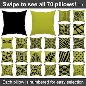 Lime Green Outdoor Throw Pillow 14x14, 16x16, 18x18, 20x20, 24x24, 26x26, Chartreuse Cushion, Botanical Garden Decor, Black Green Euro Sham
