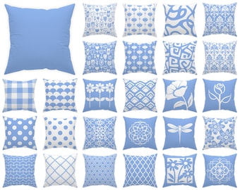 Light Blue Throw Pillow Cover 14x14 16x16 18x18 20x20 24x24 26x26, Baby Blue Outdoor Cushions, Elegant Sky Blue Euro Sham