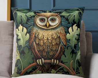 Inspired by William Morris Owl pillow case 14x14 16x16 18x18 20x20, indoor and outdoor art nouveau throw pillow, forest gift