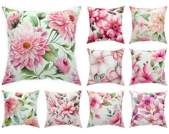floral pillow pink cushion, floral pillow cover 14x14 16x16 18x18 20x20, flowers watercolor decorative pillow
