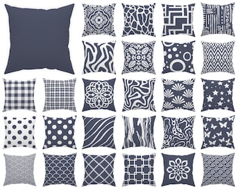 Night Blue pillow cover 14x14 16x16 18x18 20x20 24x24 26x26, blue outdoor cushion, dark blue and white patio decor, blue euro sham