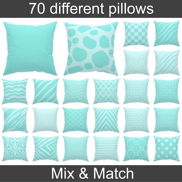 light turquoise pillows 14x14 16x16 18x18 20x20, aqua pillow case, turquoise cushion, aqua couch pillows girlfriend