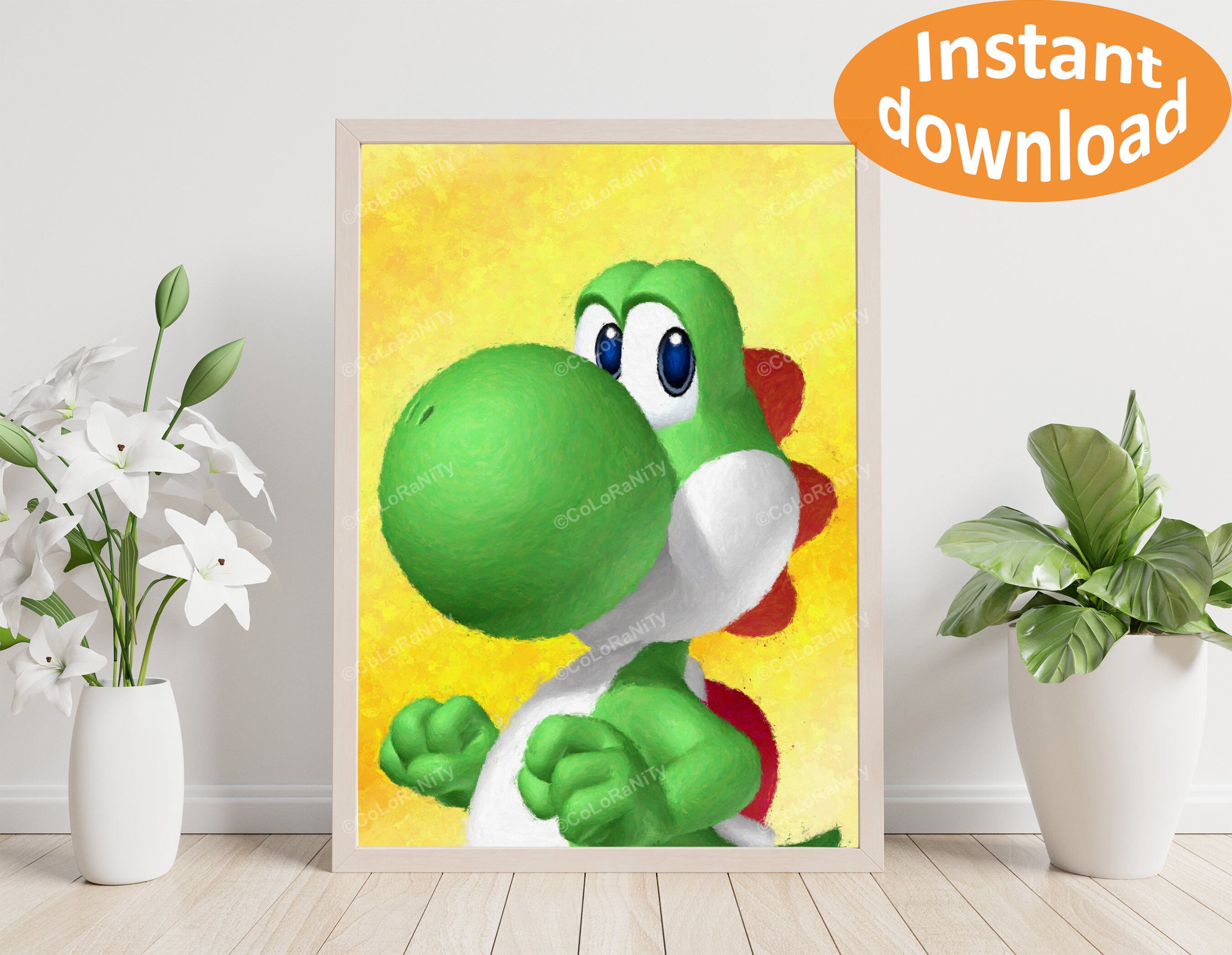 Yoshi printable super mario painting yoshi wall art mario Etsy