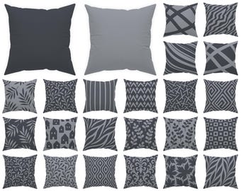 Grey Cover Pillow 14x14 16x16 18x18 20x20 24x24 26x26, Charcoal Outdoor Cushion, Contemporary Home Decor Throw Pillow, Dark Gray Euro Sham