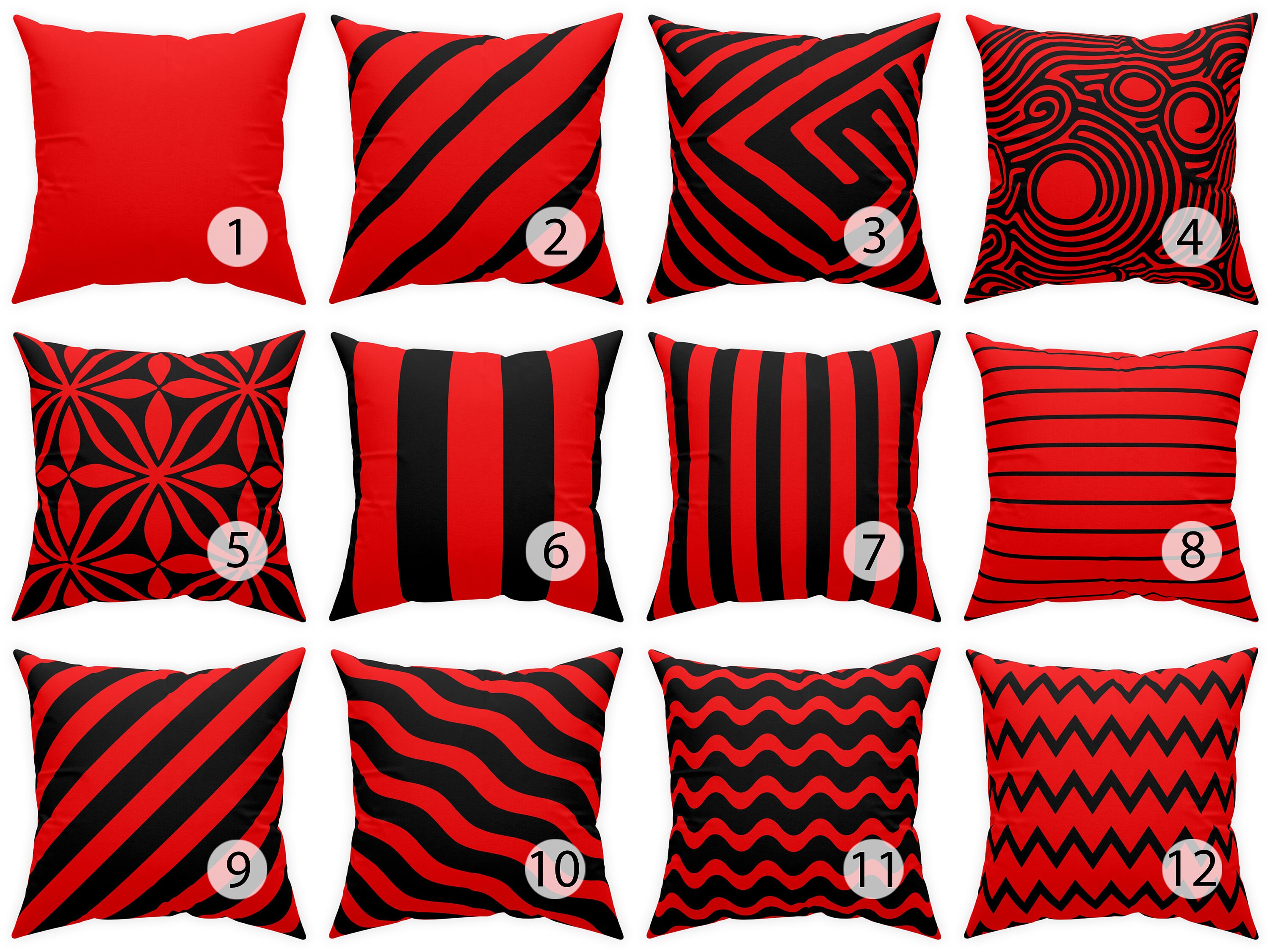 Black Red Pillow Case 14x14 16x16 18x18 20x20 Black Red Etsy