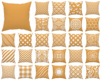 Mustard Yellow Throw Pillow – Indoor Cushion or Cover & Outdoor Pillow 14x14, 16x16, 18x18, 20x20, 24x24, 26x26 – for Modern Home Decor