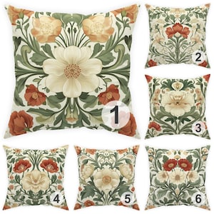 William Morris Floral Pillow, Spring Botanical Cushion Cover 14x14 16x16 18x18 20x20 24x24 26x26, Outdoor Cream Garden Decor, Gift for Wife