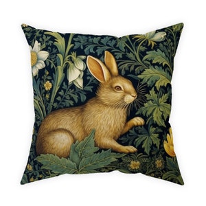William Morris bunny pillow 14x14 16x16 18x18 20x20 24x24 26x26, forest animal cushion, outdoor art nouveau decor, rabbit pillowcase