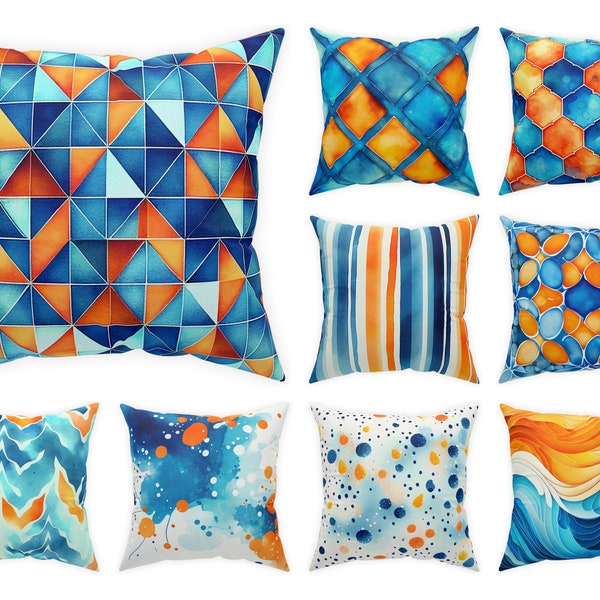 Blue Orange Pillow Etsy