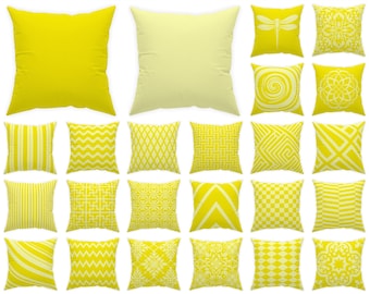 Canary bright yellow throw pillow 14x14 16x16 18x18 20x20 24x24 26x26, indoor and outdoor lemon yellow cushion euro sham home decor