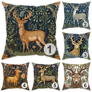 Woodland Deer Throw Pillow Case, Outdoor Cushion 14x14 16x16 18x18 20x20 24x24 26x26 Vintage Style Forest Cabin Decor Christmas Gift