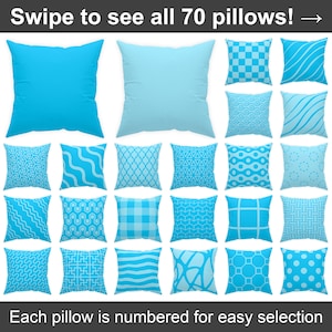 Aqua Blue Decorative Pillow Cover, Indoor or Outdoor Cushion 14x14, 16x16, 18x18, 20x20, 24x24, 26x26 – Bright Blue Accent for Coastal Decor