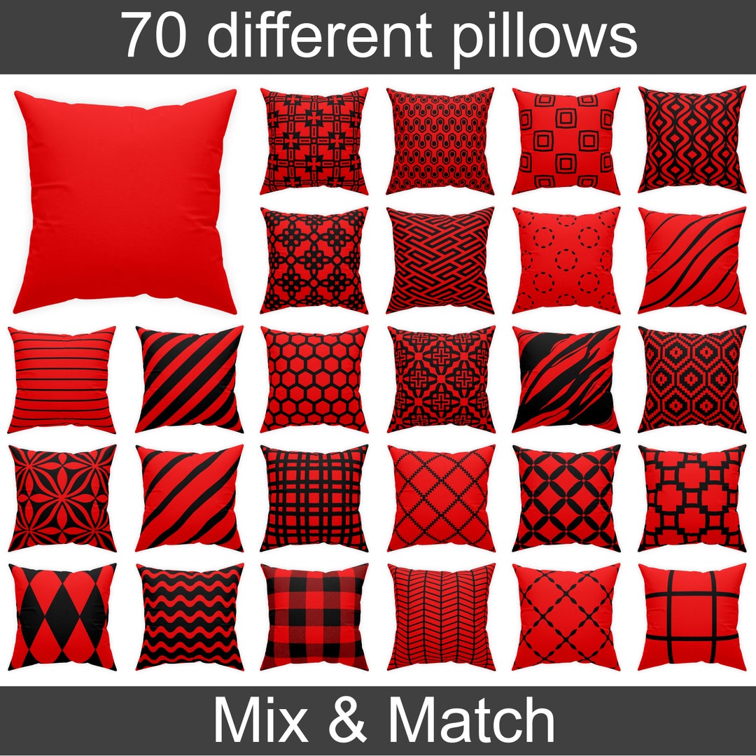Black Red Pillow Case 14x14 16x16 18x18 20x20, Black Red Decorative