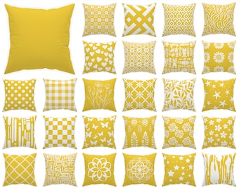 Bright yellow and white throw pillow 14x14 16x16 18x18 20x20 24x24 26x26, indoor and outdoor yellow cushion patio decor, euro sham