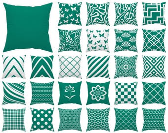 Emerald Green Throw Pillow Case 14x14 16x16 18x18 20x20 24x24 26x26, Geometric Cushion for Sofas and Outdoor Patios, Perfect for Home Decor