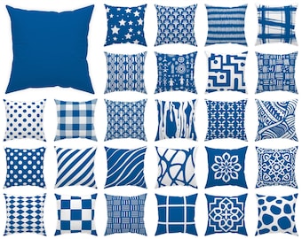 Bright blue pillow case 14x14 16x16 18x18 20x20 24x24 26x26, sky dark blue outdoor cushion, blue white patio decor, eclectic blue euro sham