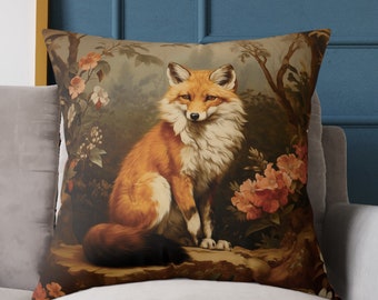 Victorian cushion fox throw pillow 14x14 16x16 18x18 20x20 24x24 26x26, Indoor | Outdoor forest couch pillows, living room decor