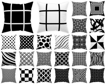 black white pillow cover 14x14 16x16 18x18 20x20 24x24 26x26, geometric outdoor cushion, white and black euro sham, modern monochrome pillow