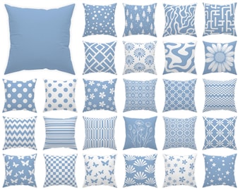 Blue Bell throw pillow 14x14 16x16 18x18 20x20 24x24 26x26, indoor and outdoor light blue and white cushion patio decor, baby blue euro sham