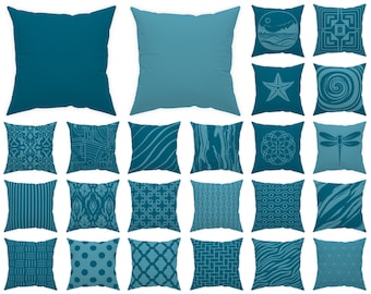 Deep Ocean Blue Teal throw pillow cover 14x14 16x16 18x18 20x20 24x24 26x26, Teal Navy cushion case, indoor or outdoor sea blue euro sham