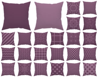 Cojín de ciruela púrpura sucio 14x14 16x16 18x18 20x20 24x24 26x26, cojín púrpura oscuro pastel interior y exterior, euro sham