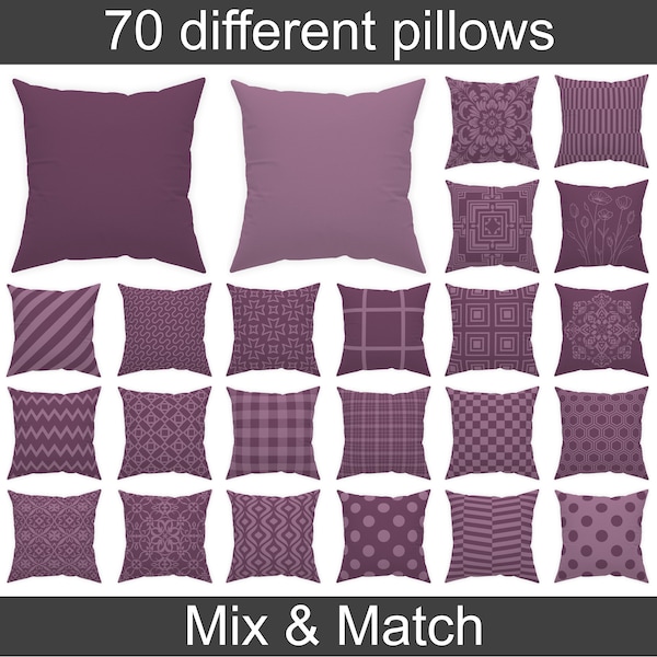 Dirty Purple plum throw pillow 14x14 16x16 18x18 20x20 24x24 26x26, indoor and outdoor pastel dark purple cushion, euro sham