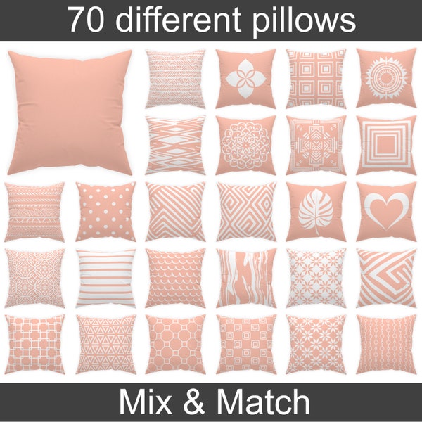 Tropical peach throw pillow cover 14x14 16x16 18x18 20x20, light peach cushion case, indoor and outdoor pillow euro sham