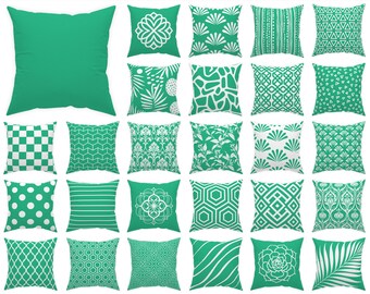 Green Geometric Throw Pillow Cover 14x14 16x16 18x18 20x20 24x24 26x26, Modern Minimalist Green White Accent Pillow, Green Outdoor Cushion