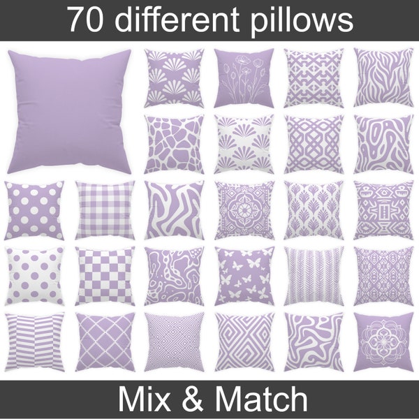 Pastel soft purple throw pillow 14x14 16x16 18x18 20x20 24x24 26x26, indoor and outdoor light purple and white cushion, lavender euro sham