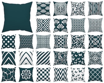 Deep Teal Throw Pillow – Elegant Cushion or Cover with Modern Geometric Patterns for Sofas and Patios, Perfect for Contemporary Home Decor